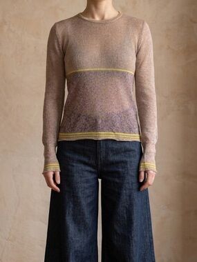 Vitelli Sz 3 (US XS) Reclaimed Yarn Stripe Tan Mesh Sweater New Without T…